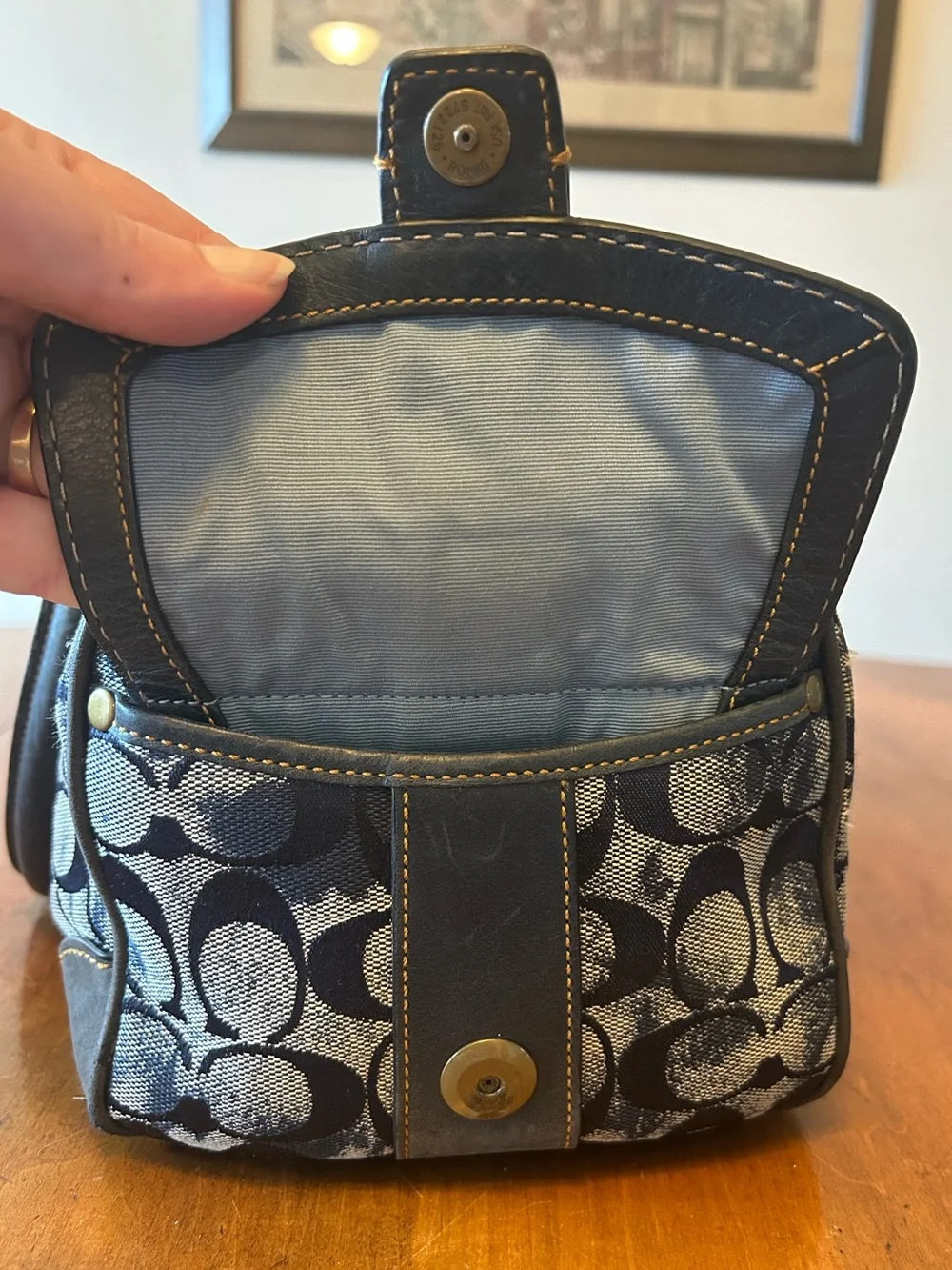 Coach Vintage Y2K Denim Signature Soho Boston Bag Wallet Blue Suede Leather 2186